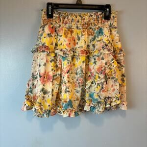 Urban Outfitters Floral Ruffled Pastel Pull- on Skirt Small Petite Boho